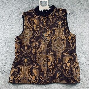Vintage Coldwater Creek Vest Women's Button‎ Embroidered Corduroy Brown L USA